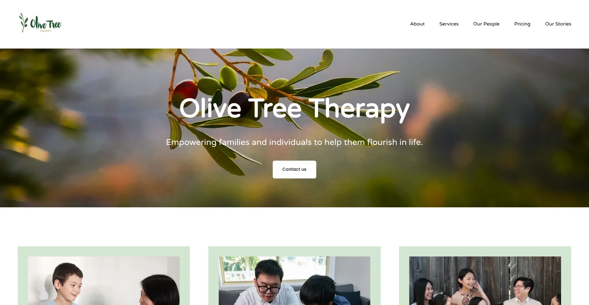 Website screenshot of Olivetreetherapy.com.au