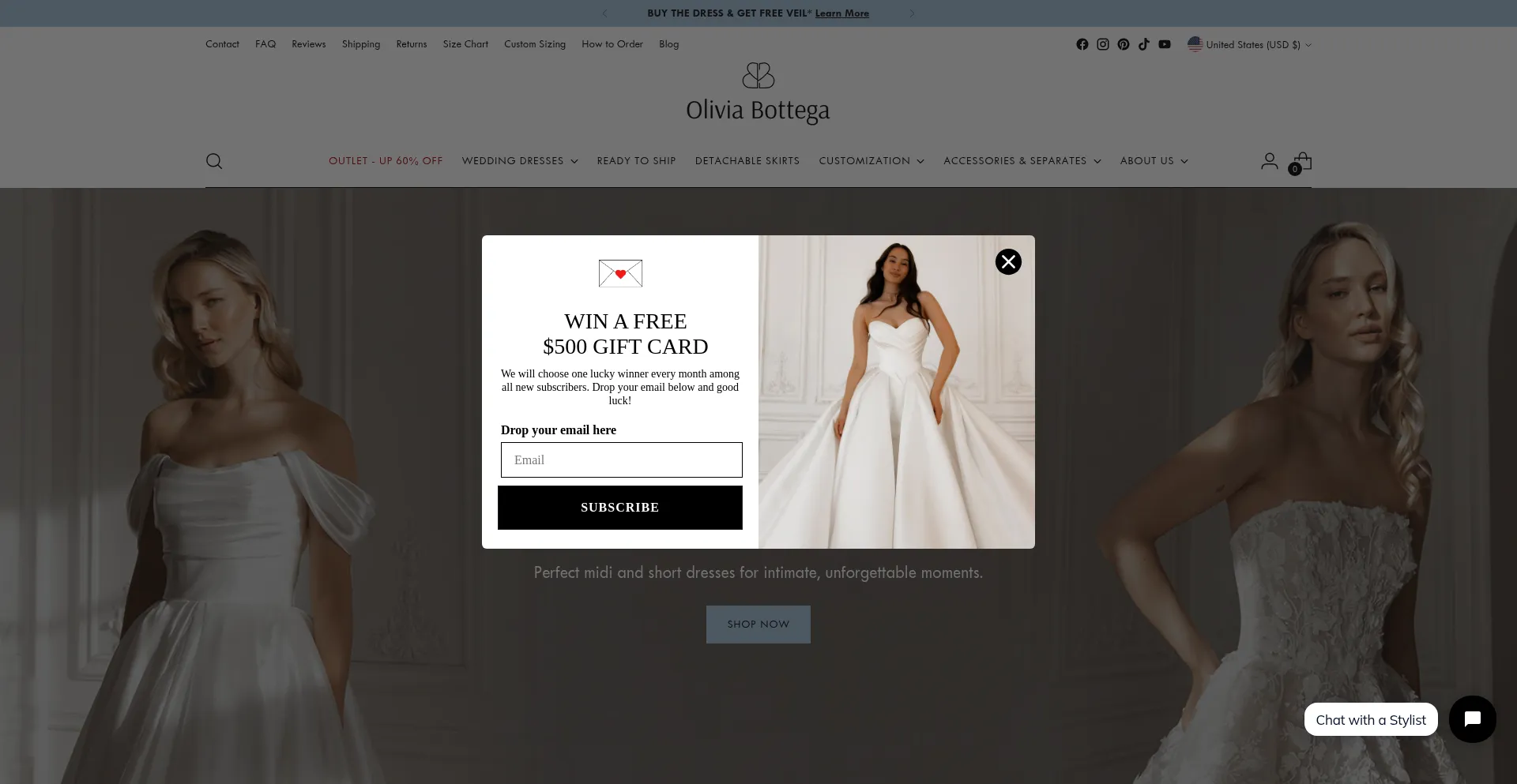 Website screenshot of Oliviabottega.com