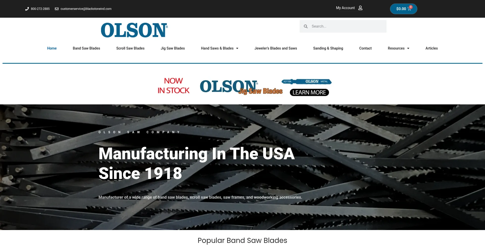 Website screenshot of Olsonsaw.net