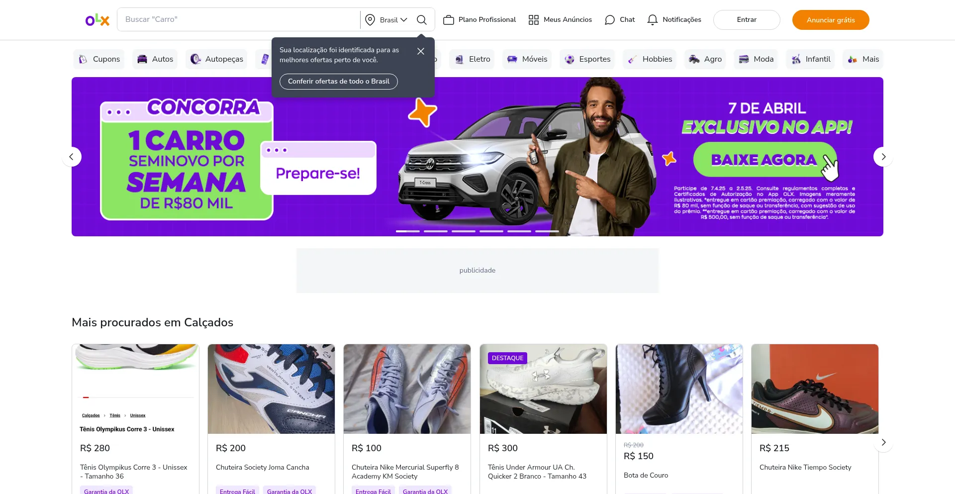 Website screenshot of Olx.com.br