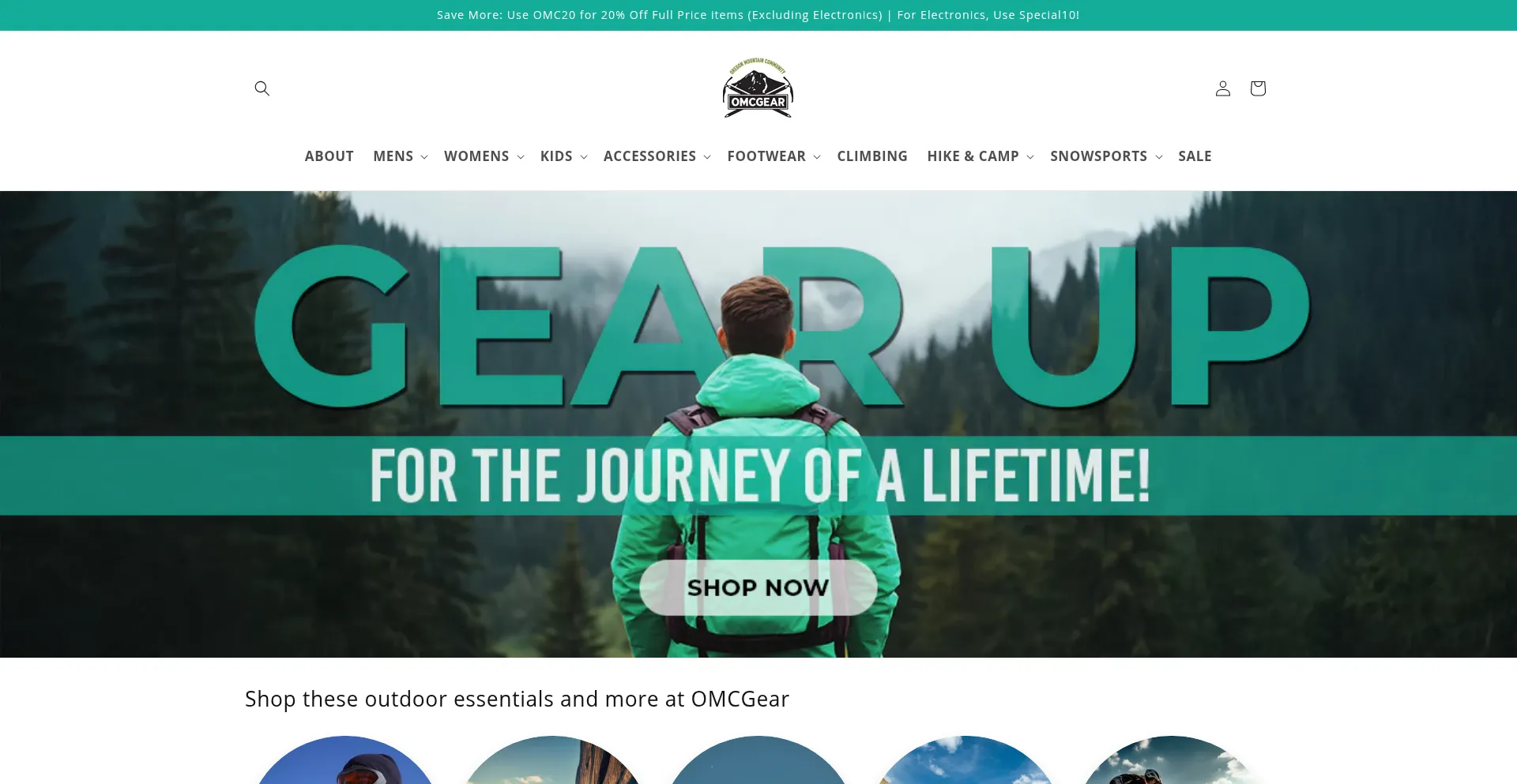 Website screenshot of Omcgear.com