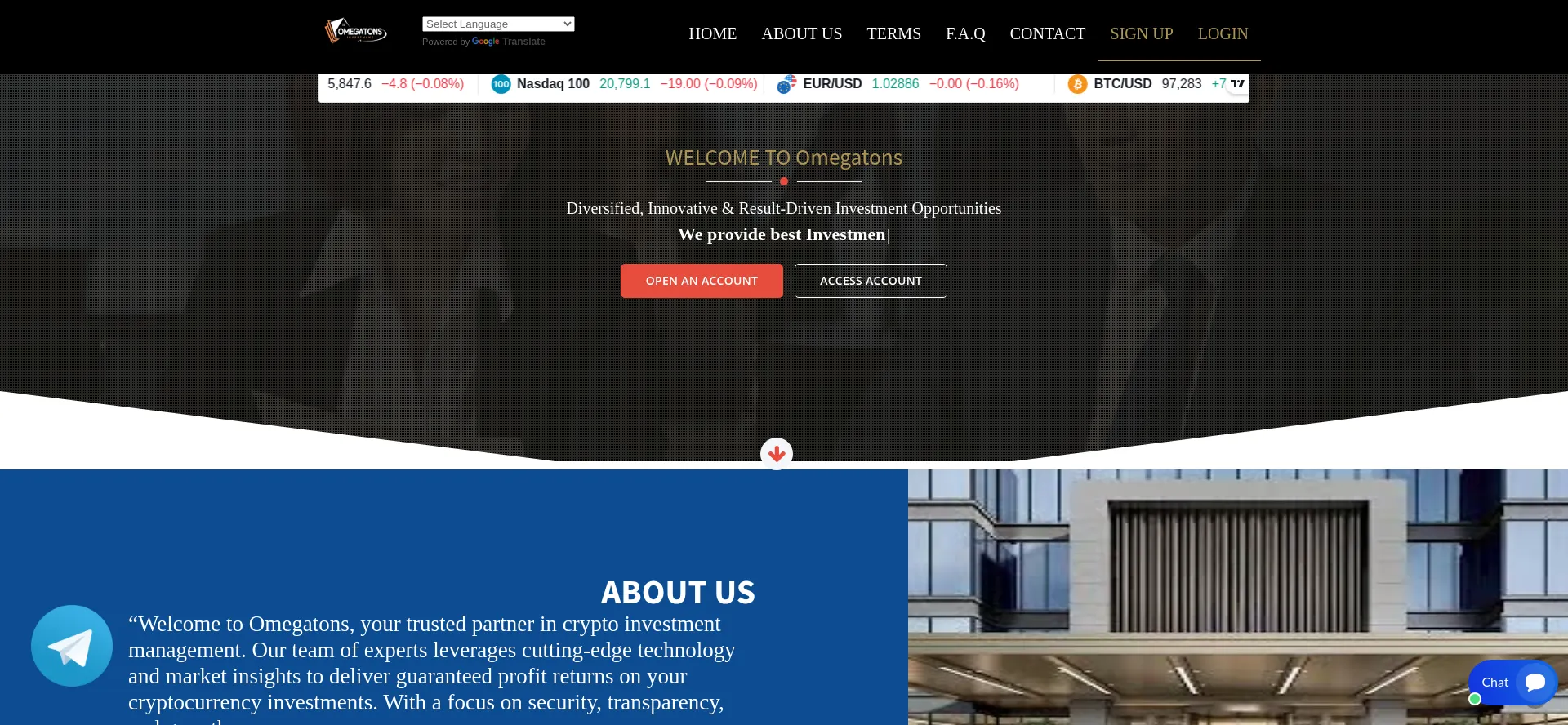 Website screenshot of Omegatons.com