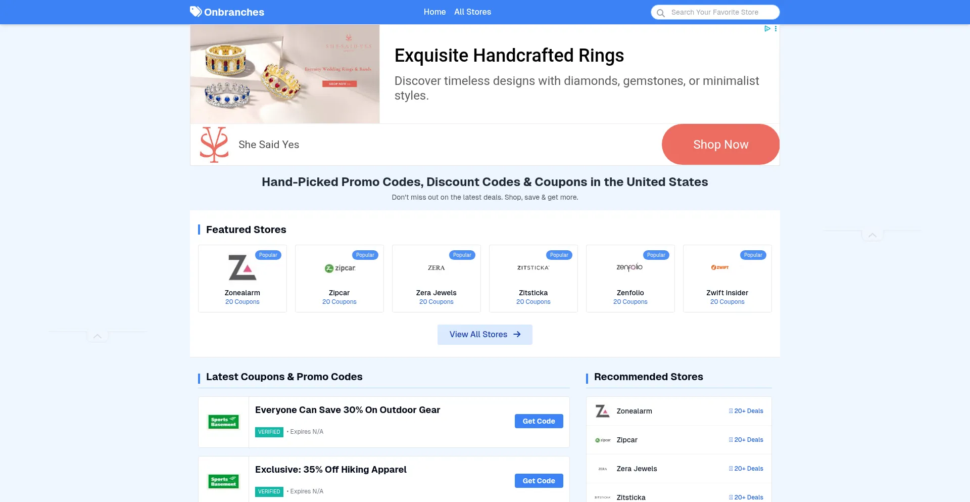Website screenshot of Onbranches.com