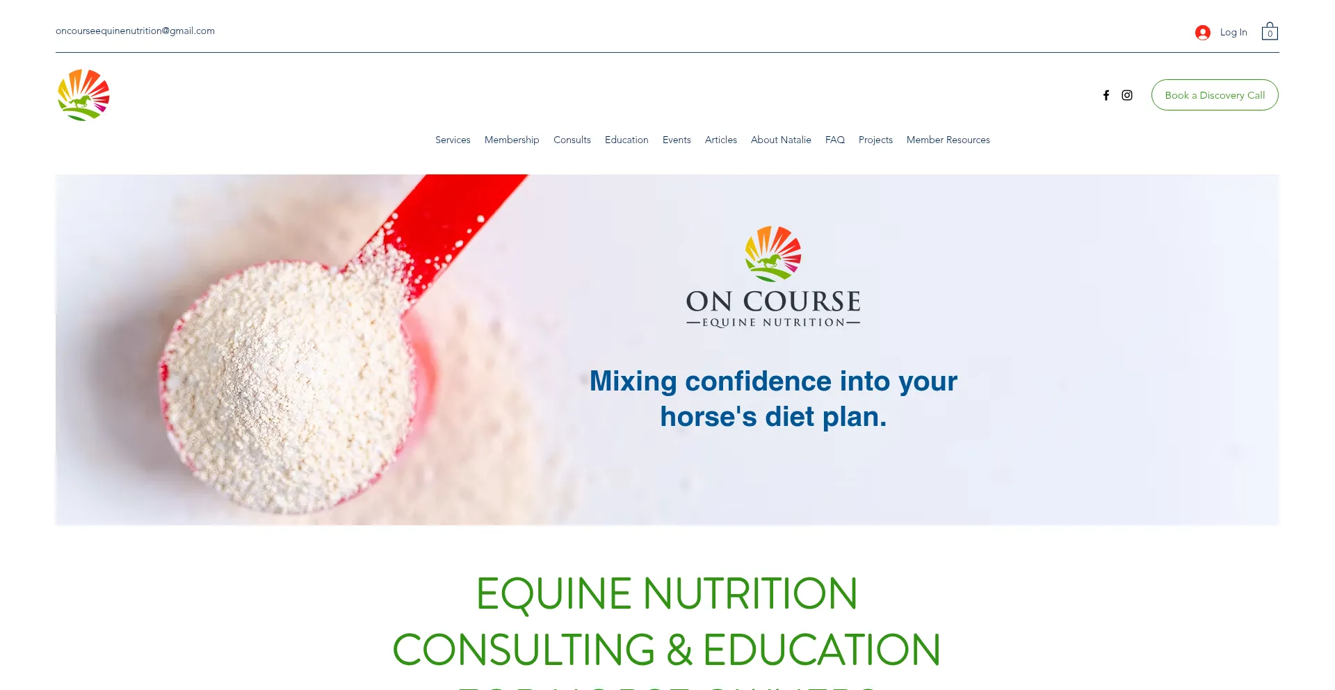 Website screenshot of Oncourseequinenutrition.com