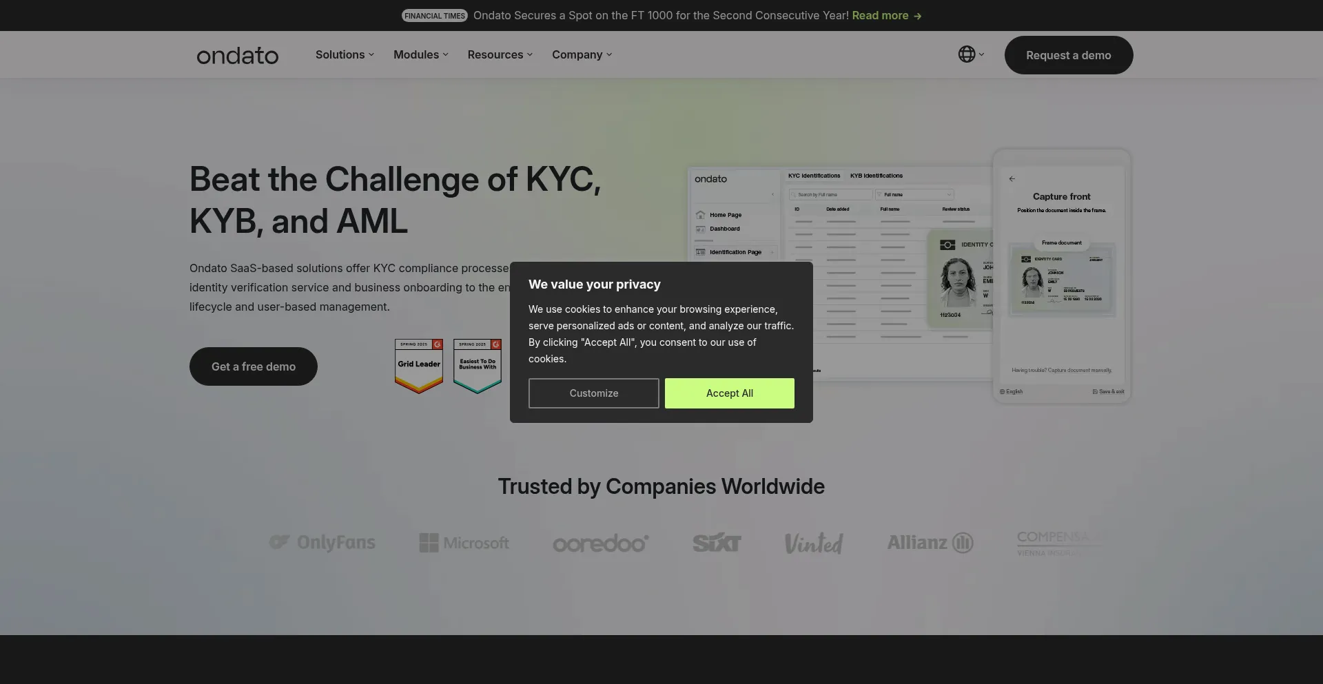 Website screenshot of Ondato.com