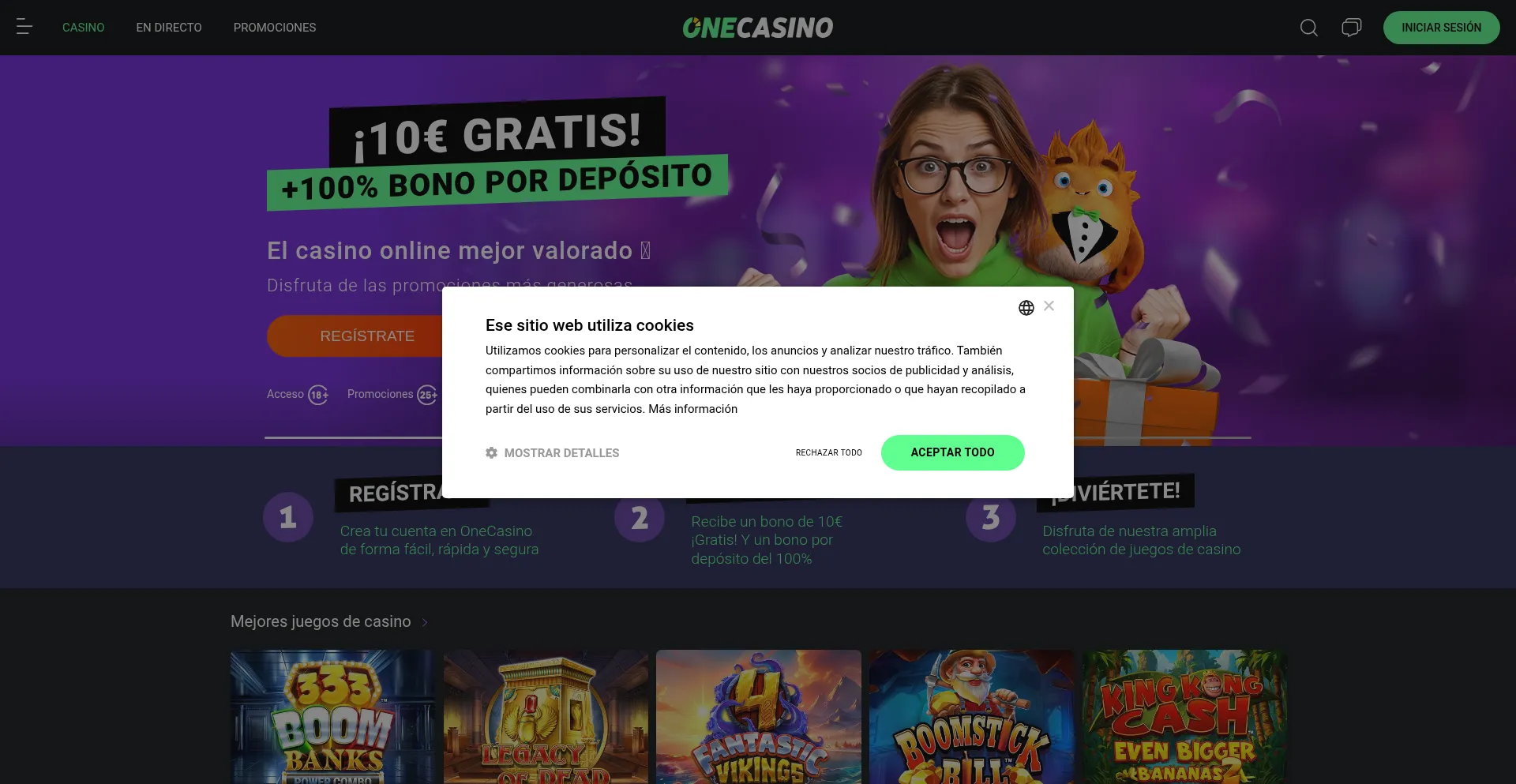 Website screenshot of Onecasino.es
