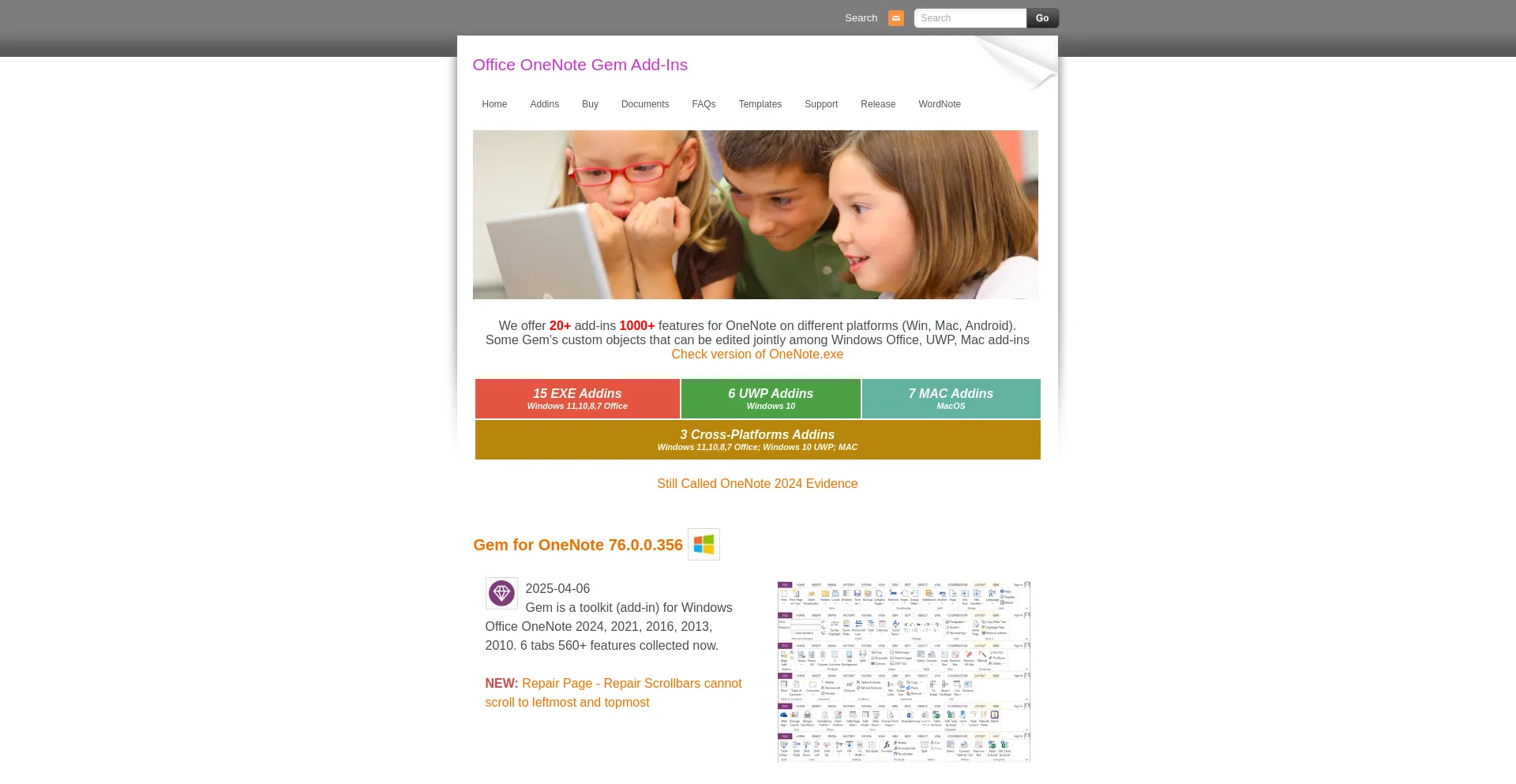 Website screenshot of Onenotegem.com