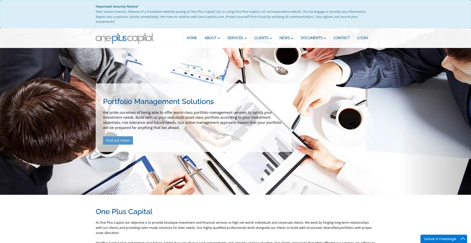 Website screenshot of Onepluscapital.net