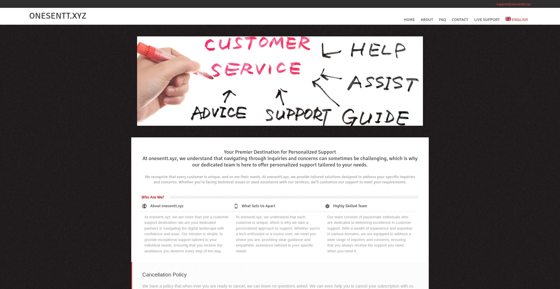 Website screenshot of Onesentt.xyz