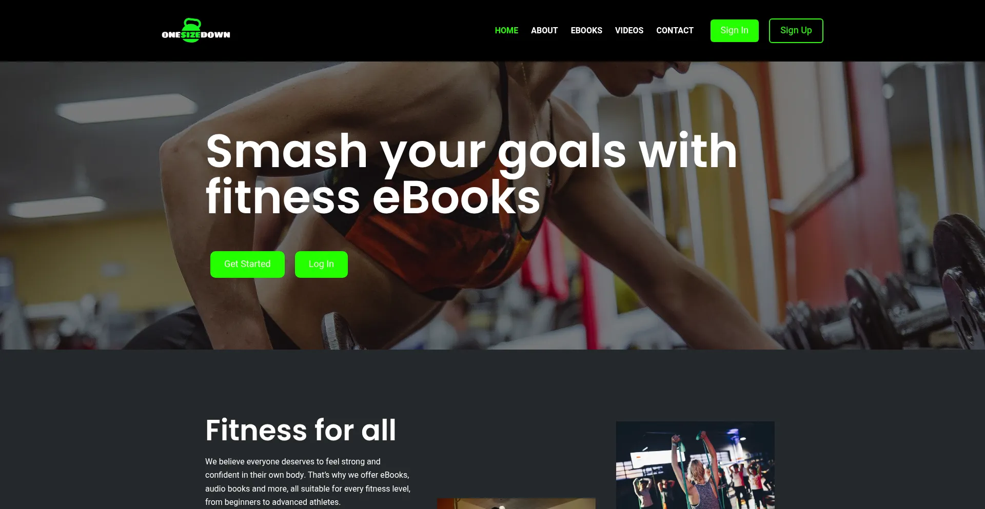 Website screenshot of Onesizedown.co