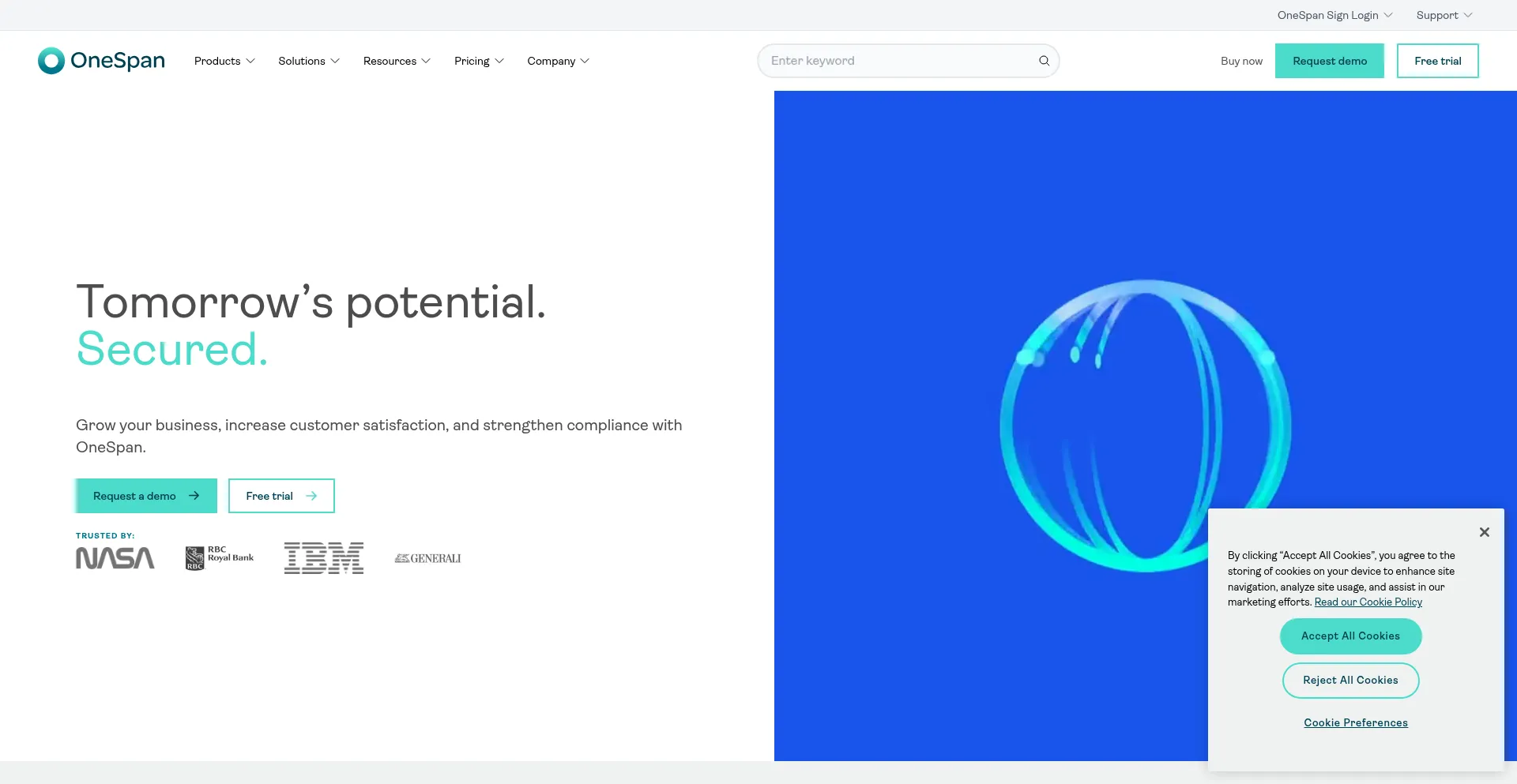 Website screenshot of Onespan.com