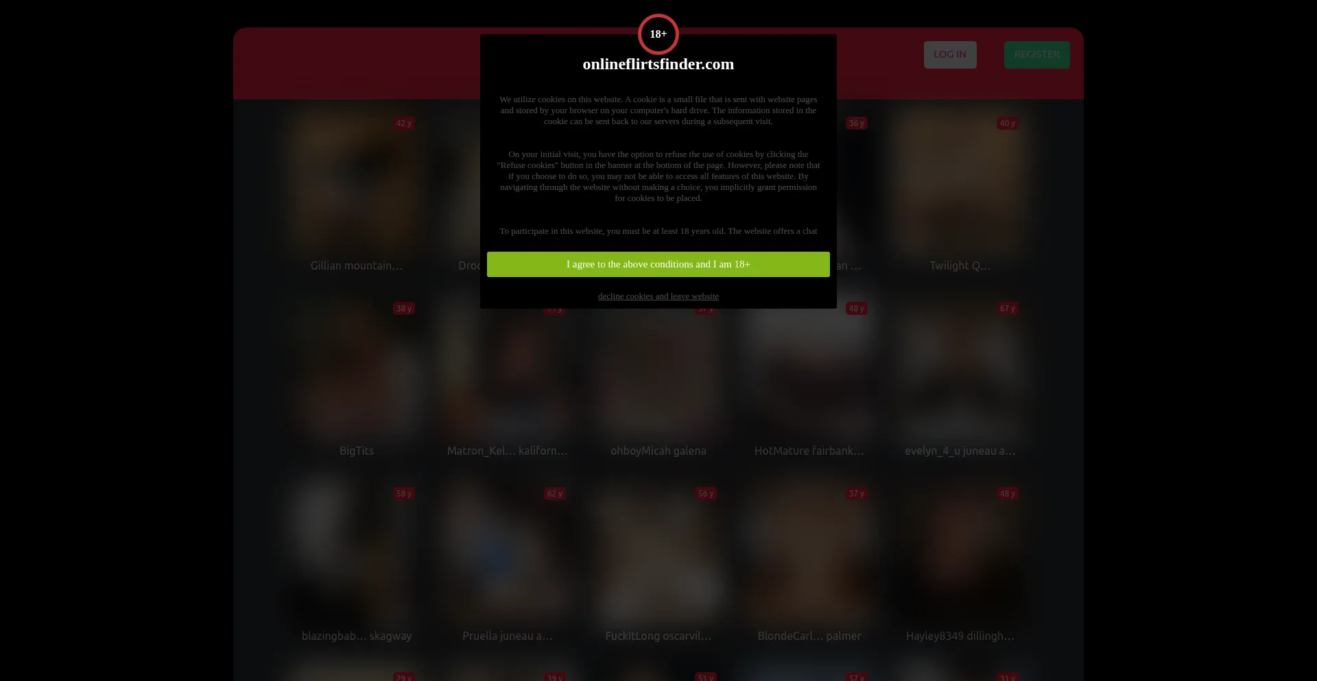 Website screenshot of Onlineflirtsfinder.com