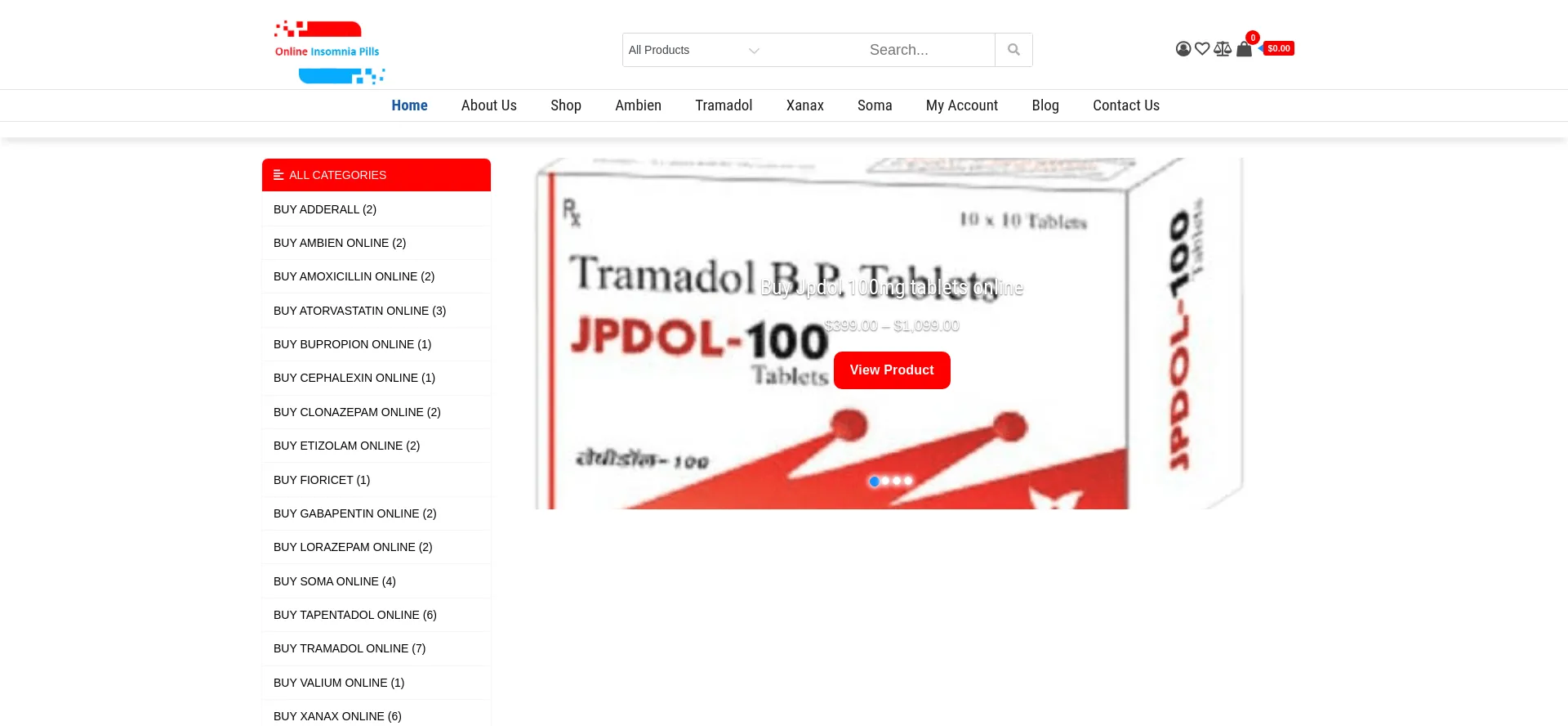 Website screenshot of Onlineinsomniapills.com