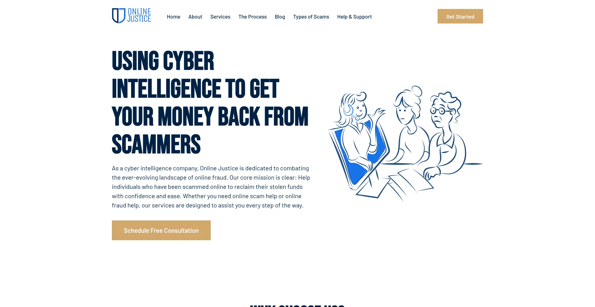 Website screenshot of Onlinejustice.com