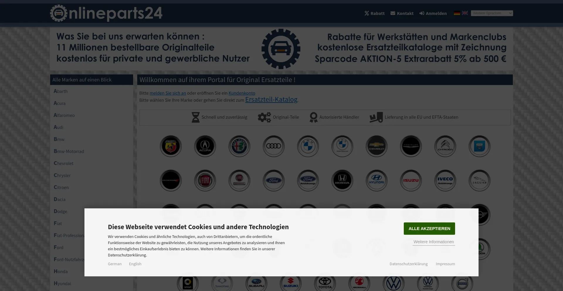 Website screenshot of Onlineparts24.com