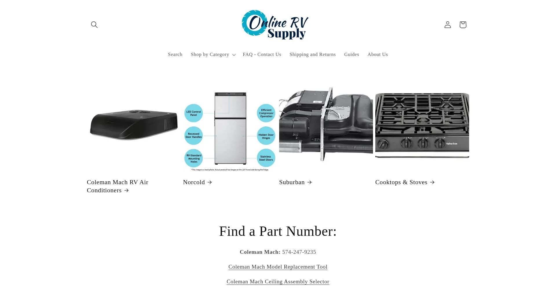 Website screenshot of Onlinervsupply.com