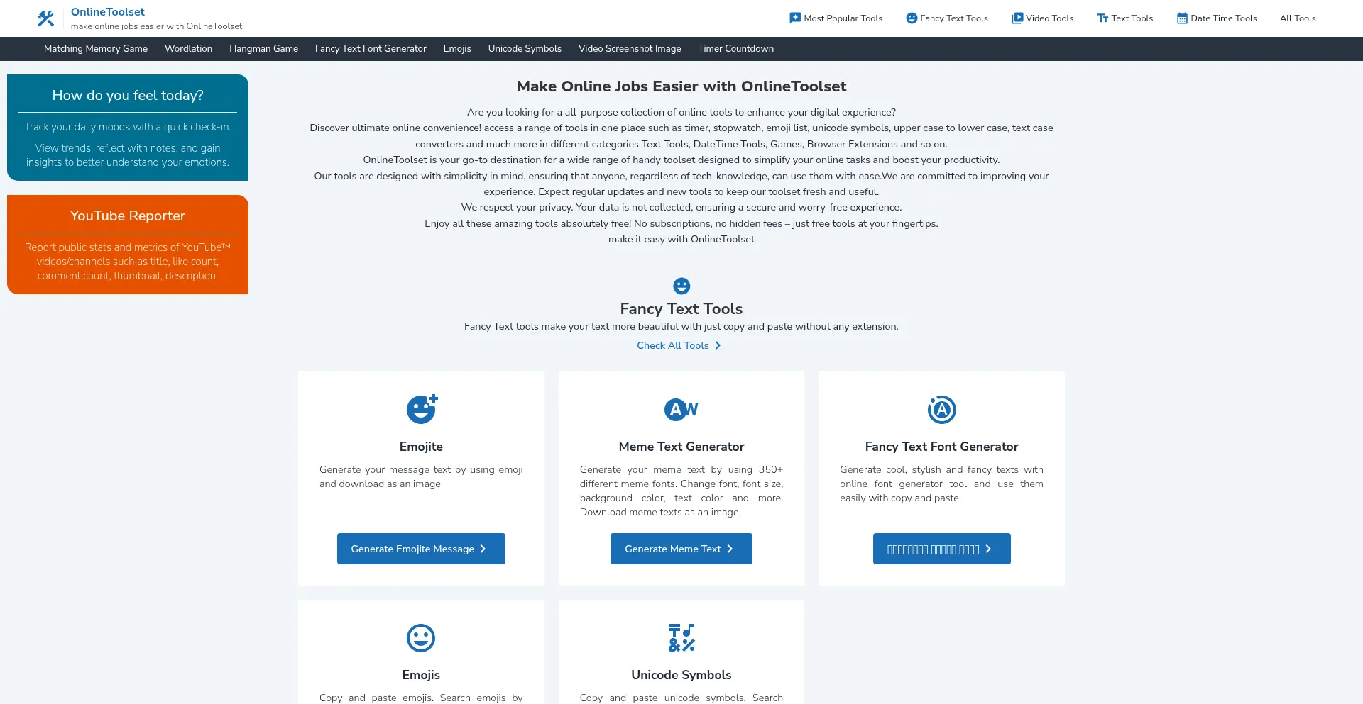 Website screenshot of Onlinetoolset.com