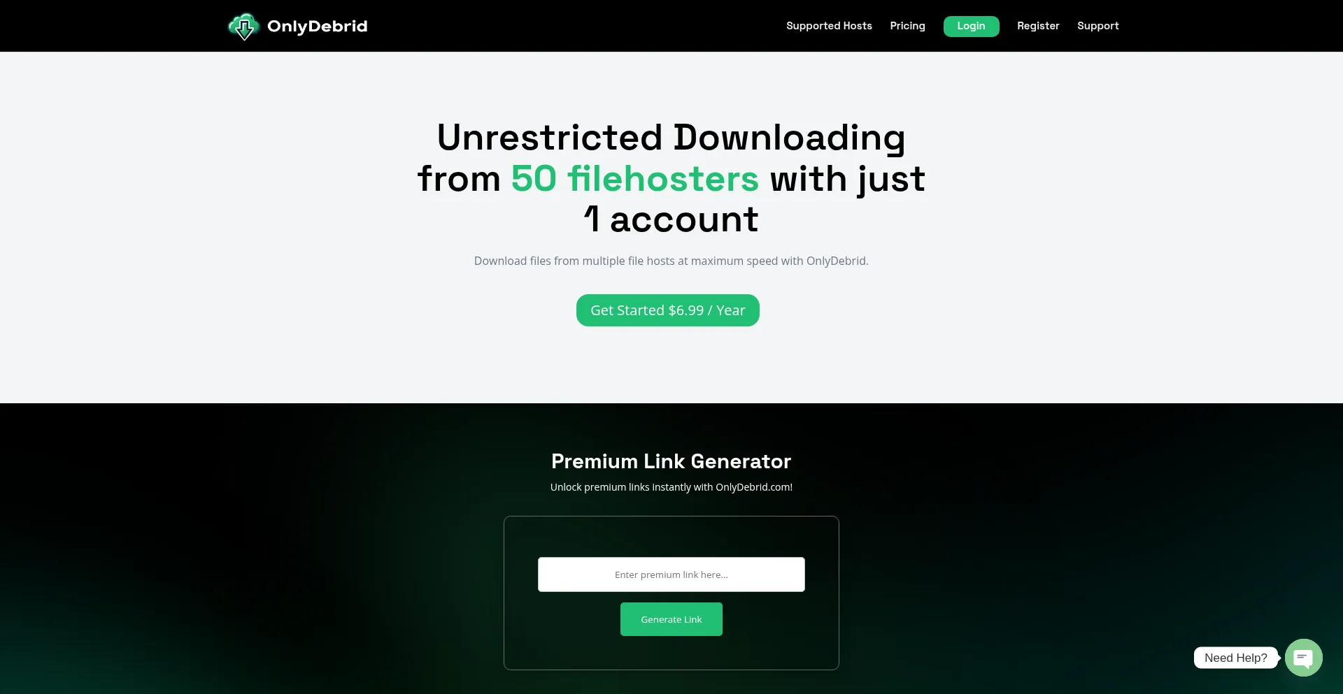Website screenshot of Onlydebrid.com