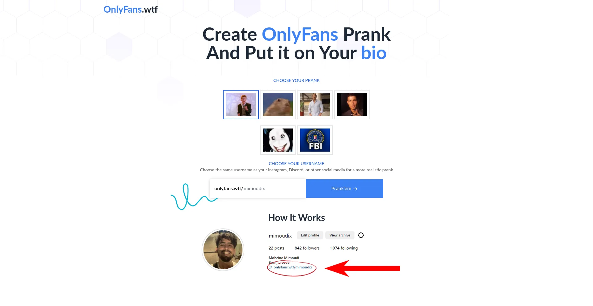 Website screenshot of Onlyfans.wtf