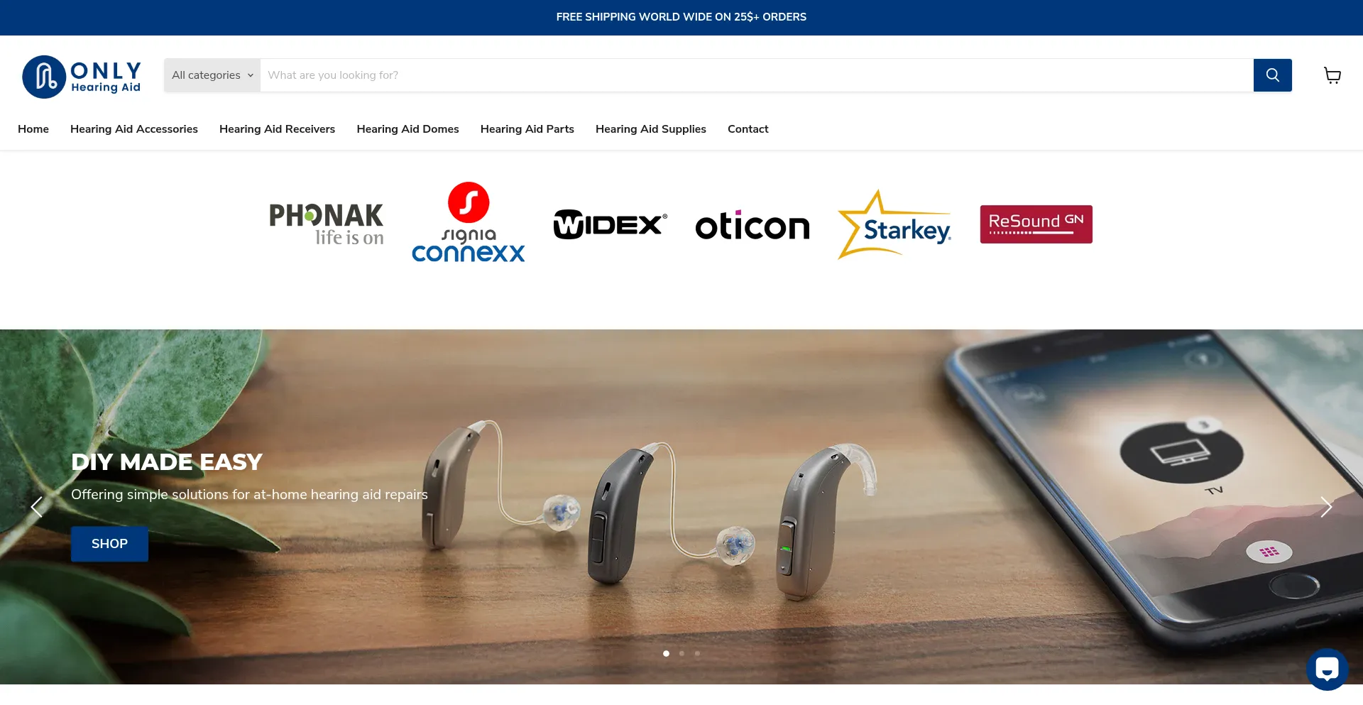Website screenshot of Onlyhearingaid.com
