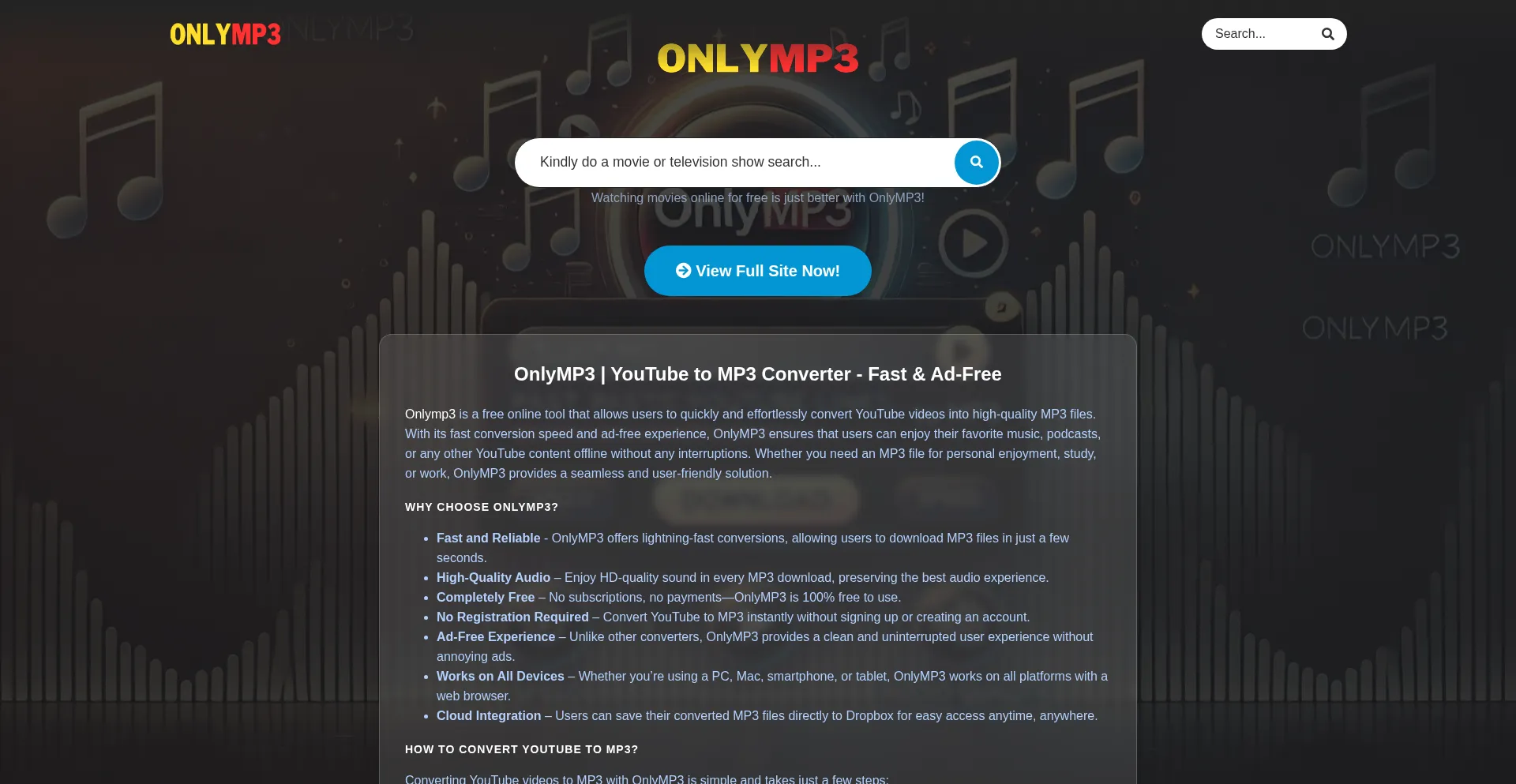 Website screenshot of Onlymp3.it.com