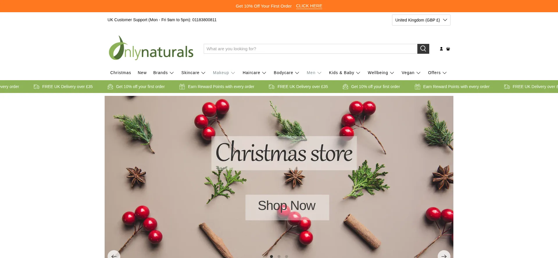 Website screenshot of Onlynaturals.co.uk
