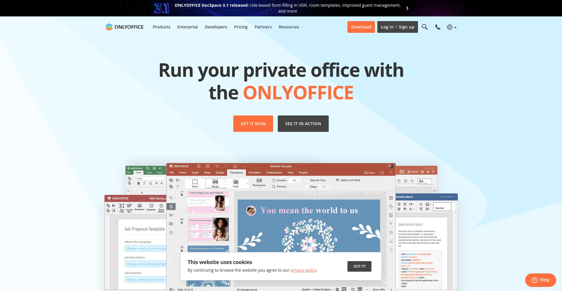 Website screenshot of Onlyoffice.com