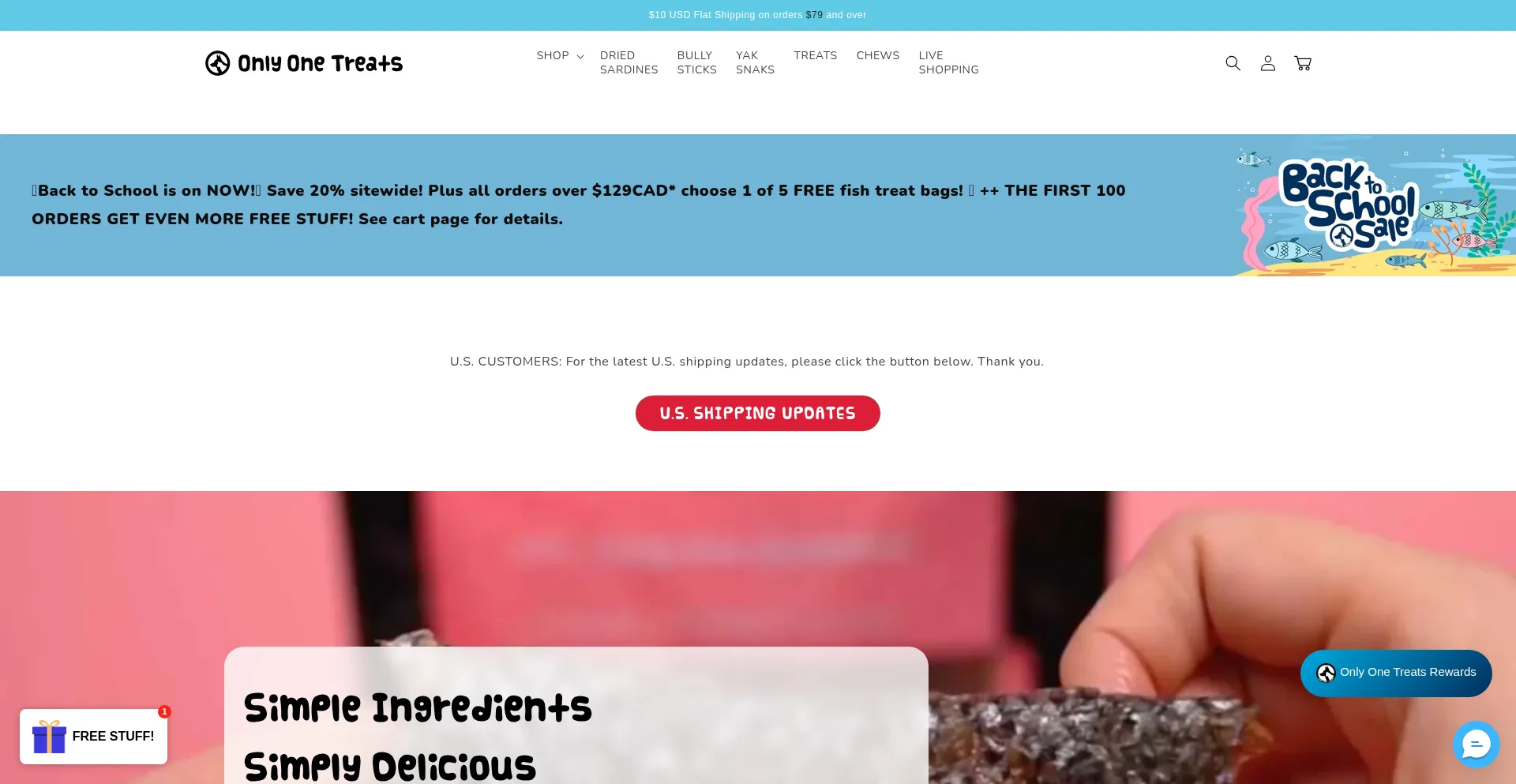 Website screenshot of Onlyonetreats.com