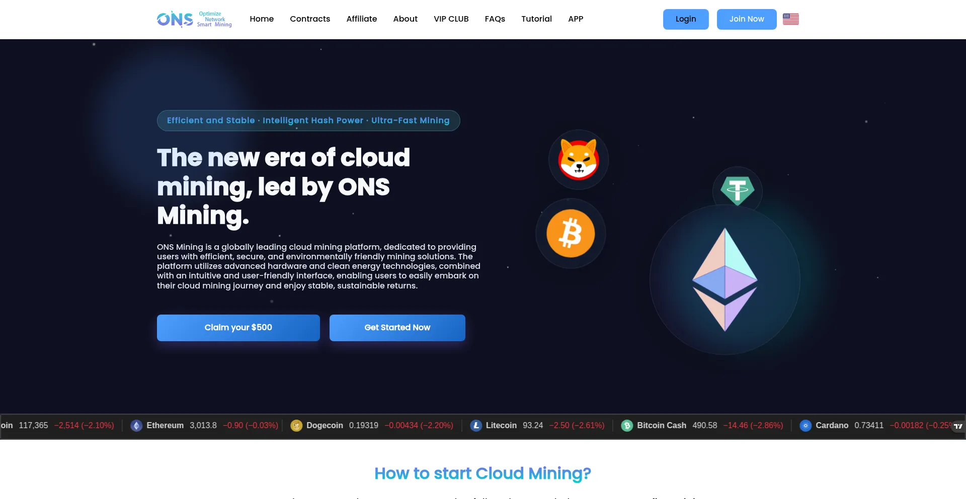Website screenshot of Onsmining.com