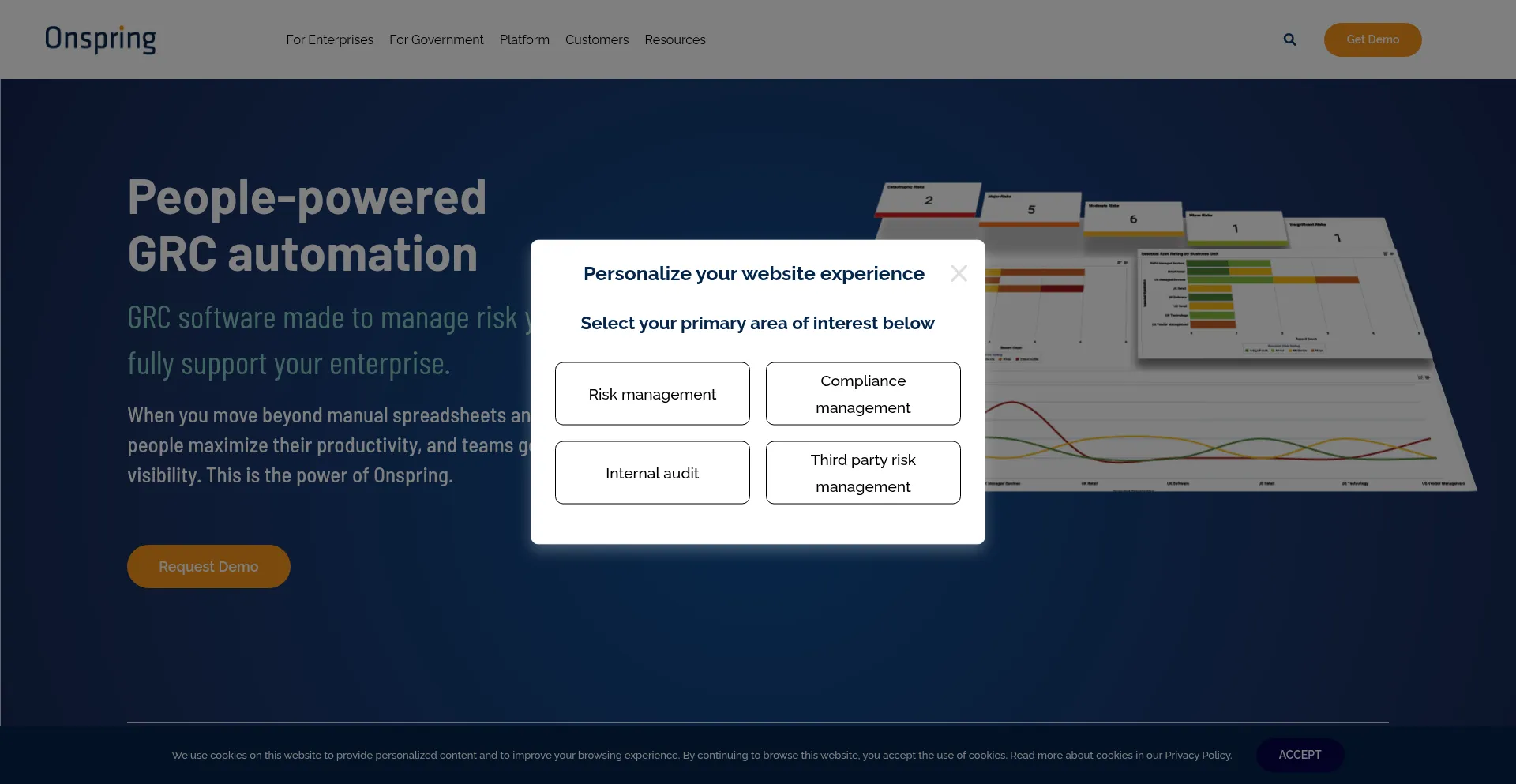 Website screenshot of Onspring.com