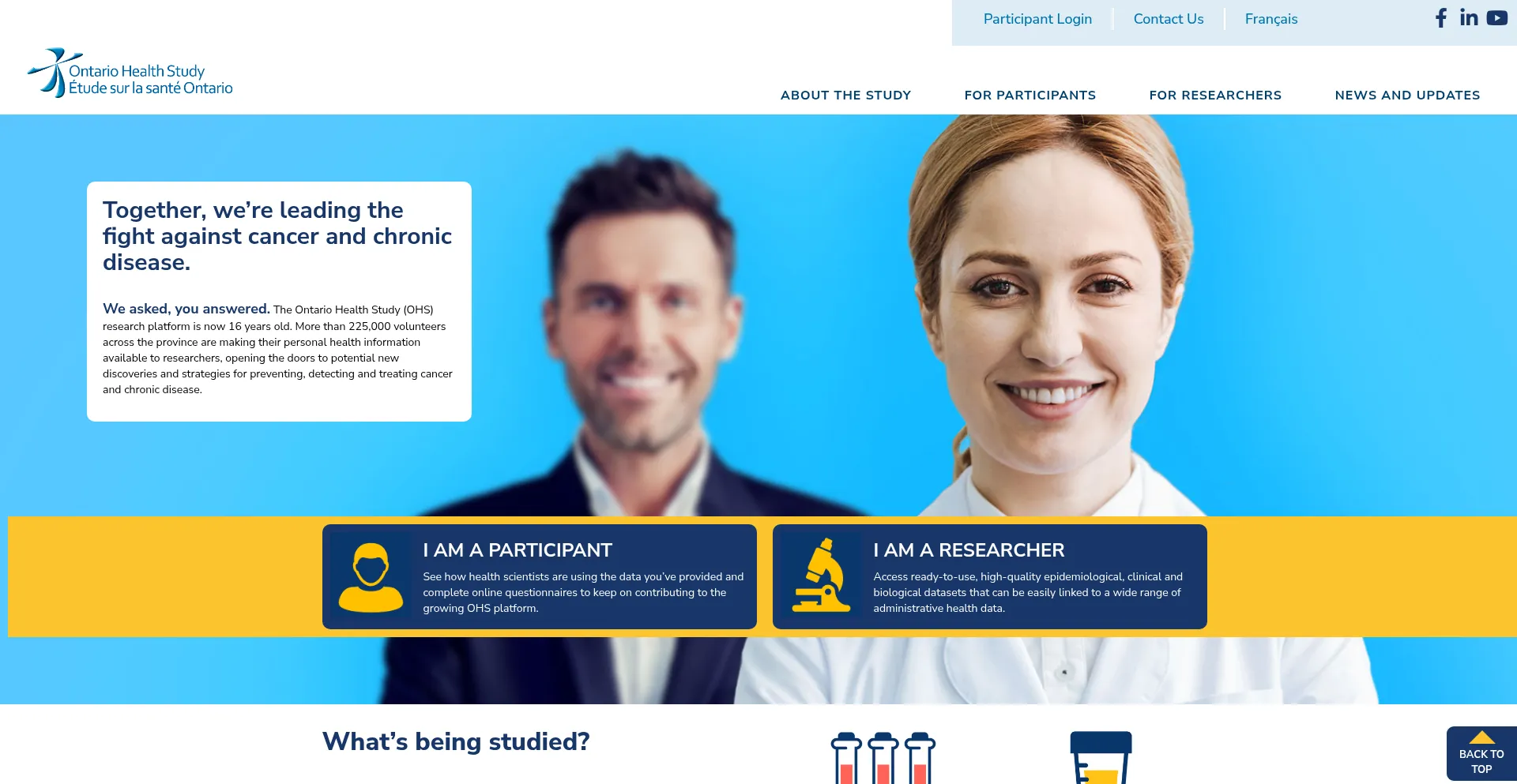 Website screenshot of Ontariohealthstudy.ca