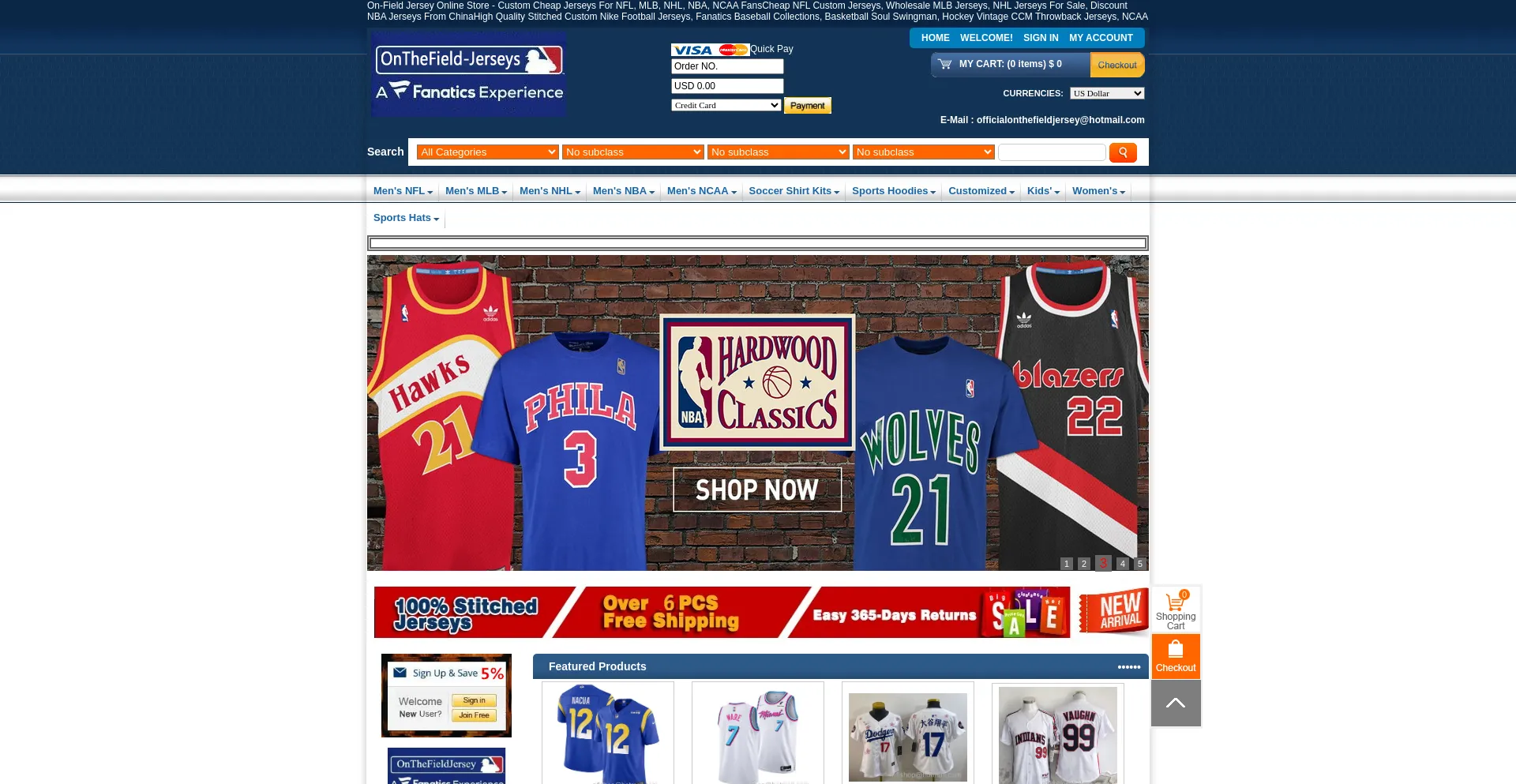 Website screenshot of Onthefield-jerseys.co