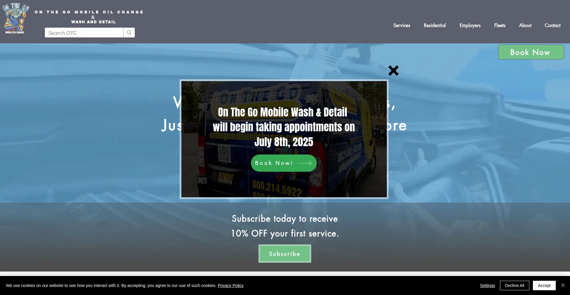 Website screenshot of Onthegomobileoilchange.com