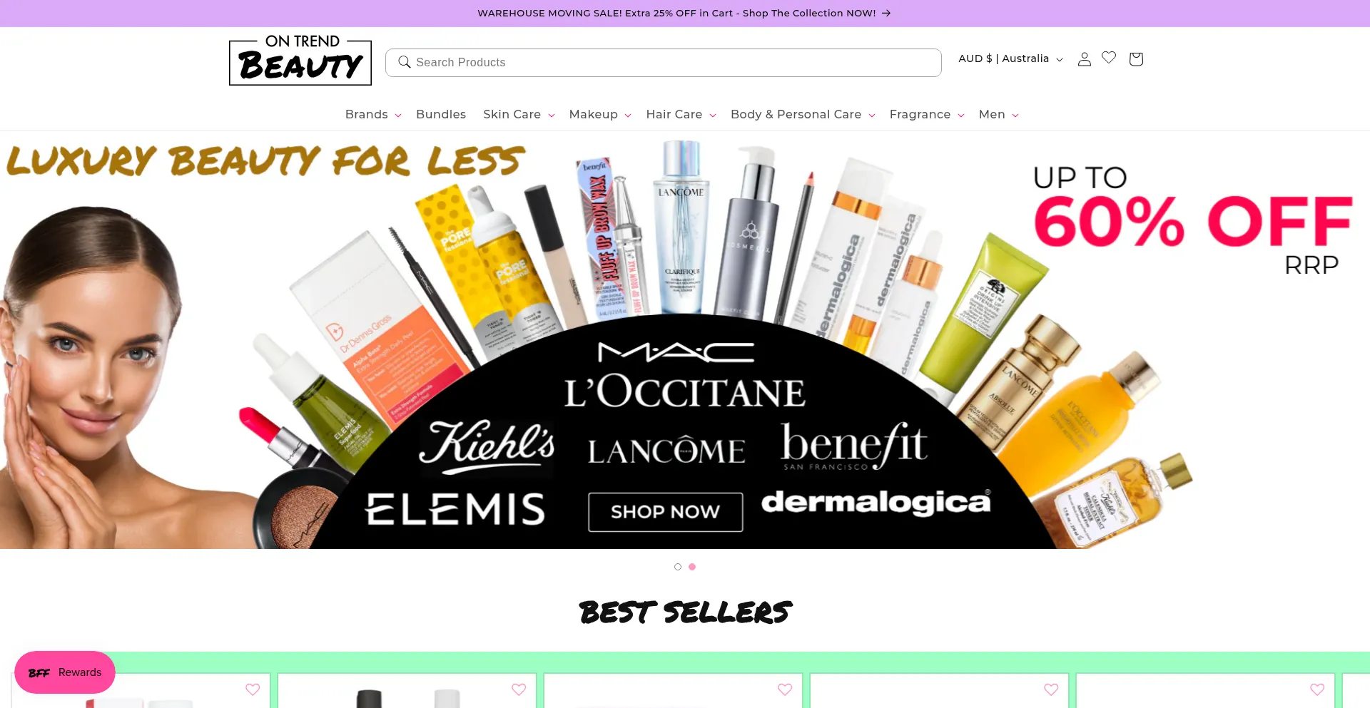 Website screenshot of Ontrendbeauty.com.au