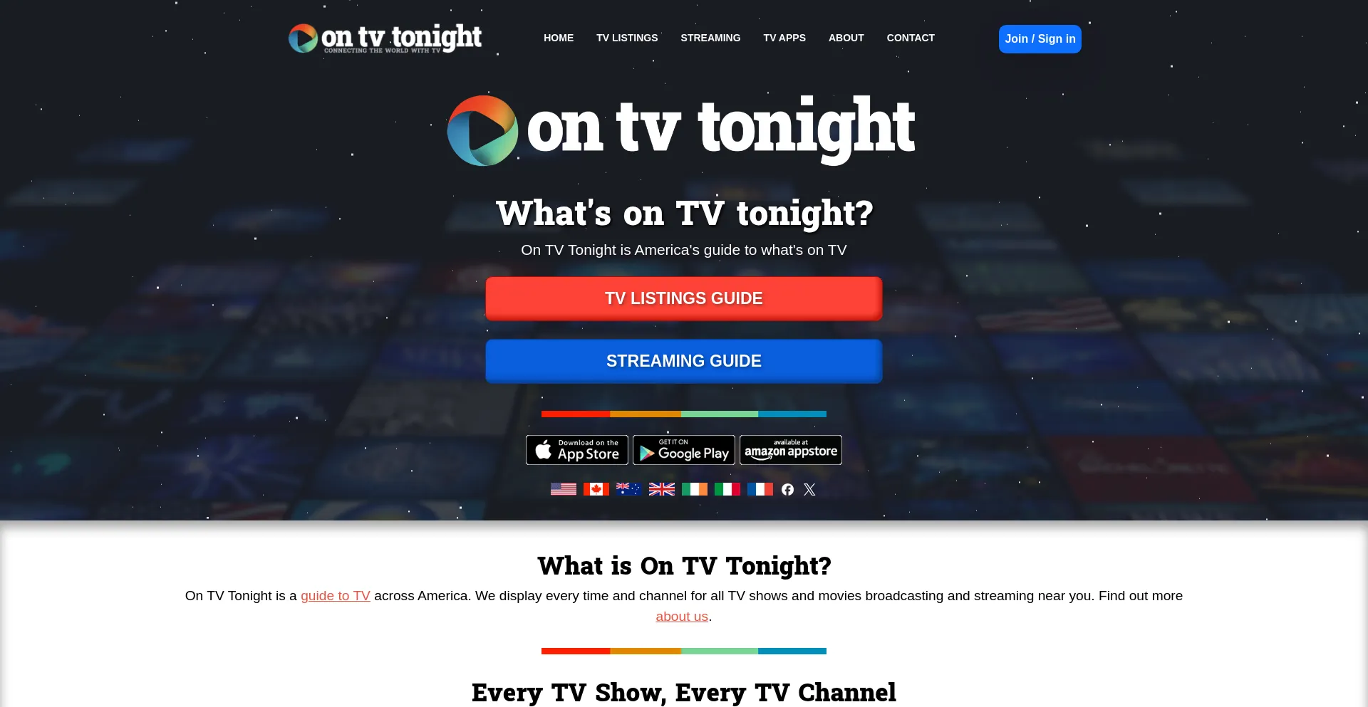 Website screenshot of Ontvtonight.com