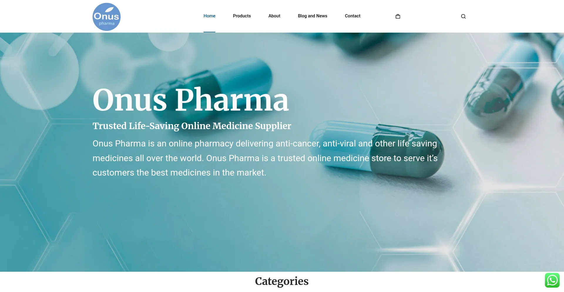 Website screenshot of Onuspharma.com