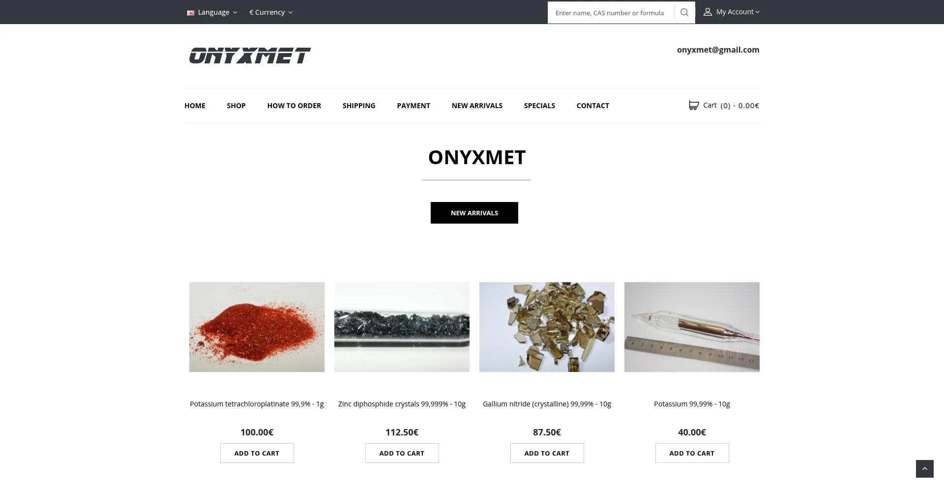 Website screenshot of Onyxmet.com