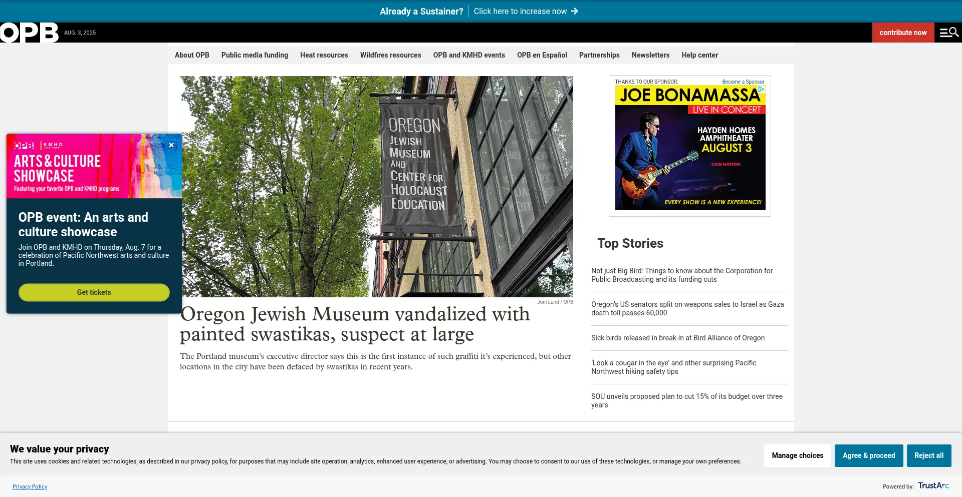 Website screenshot of Opb.org