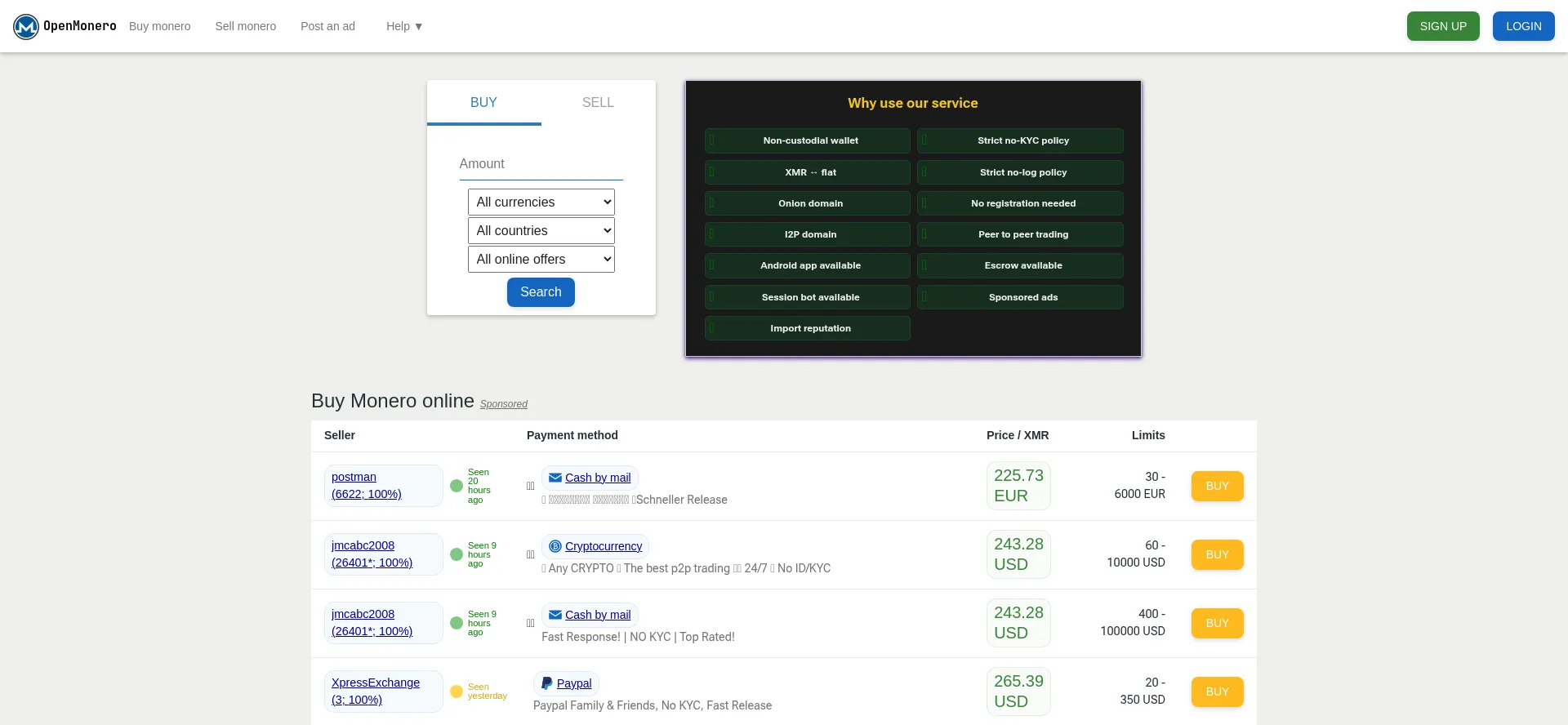 Website screenshot of Openmonero.co