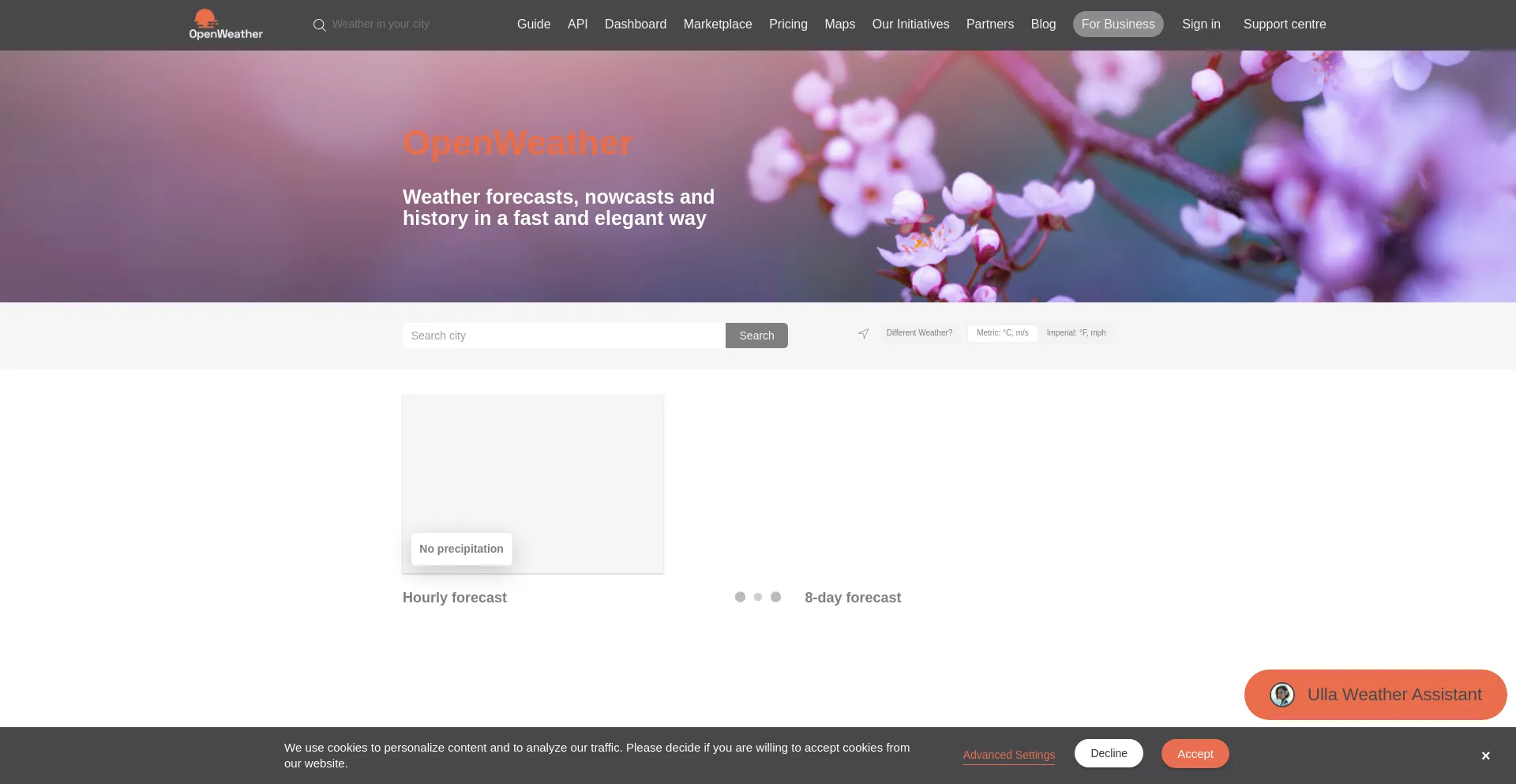 Website screenshot of Openweathermap.org
