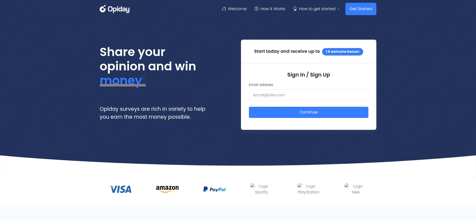 Website screenshot of Opiday.com