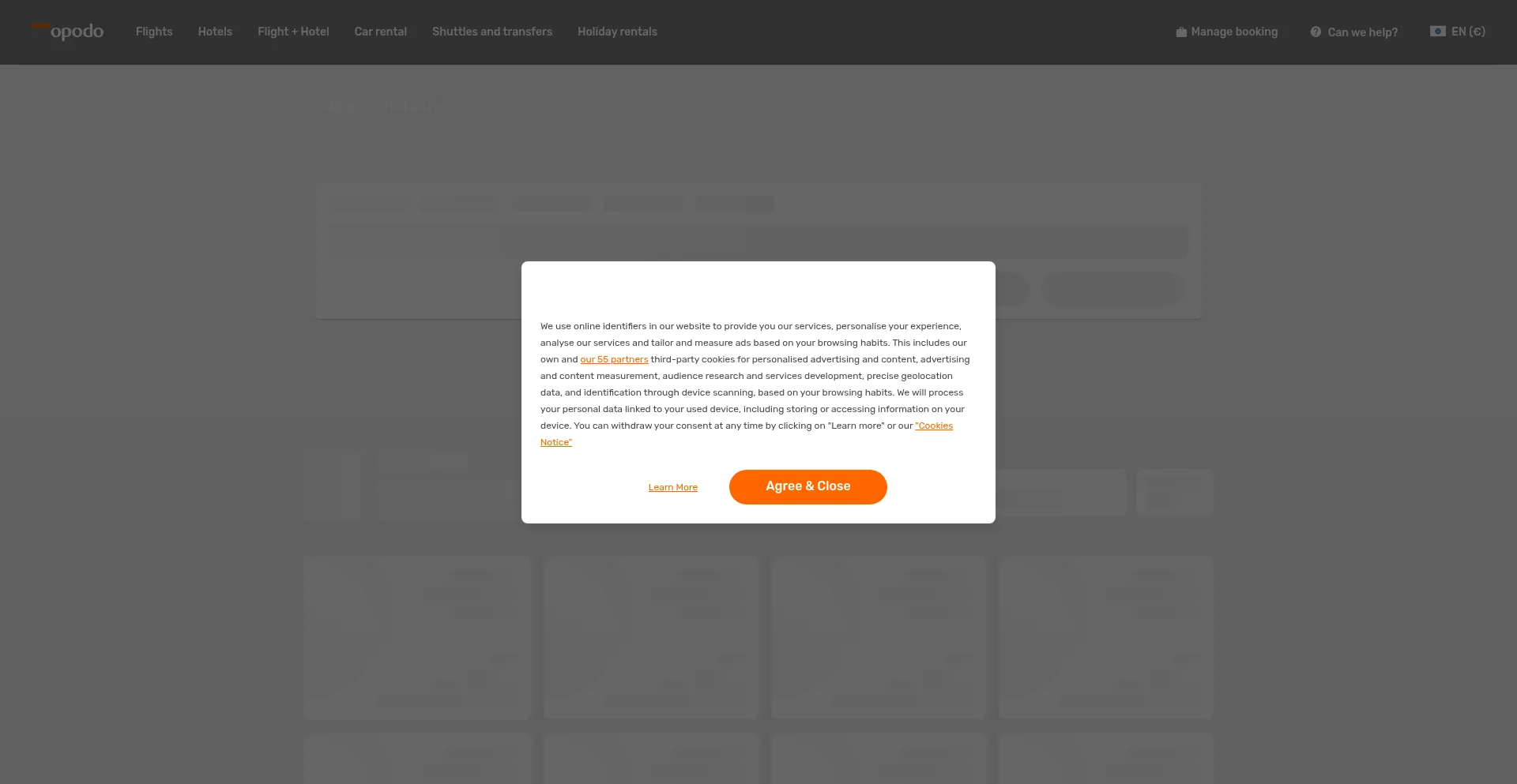 Website screenshot of Opodo.com