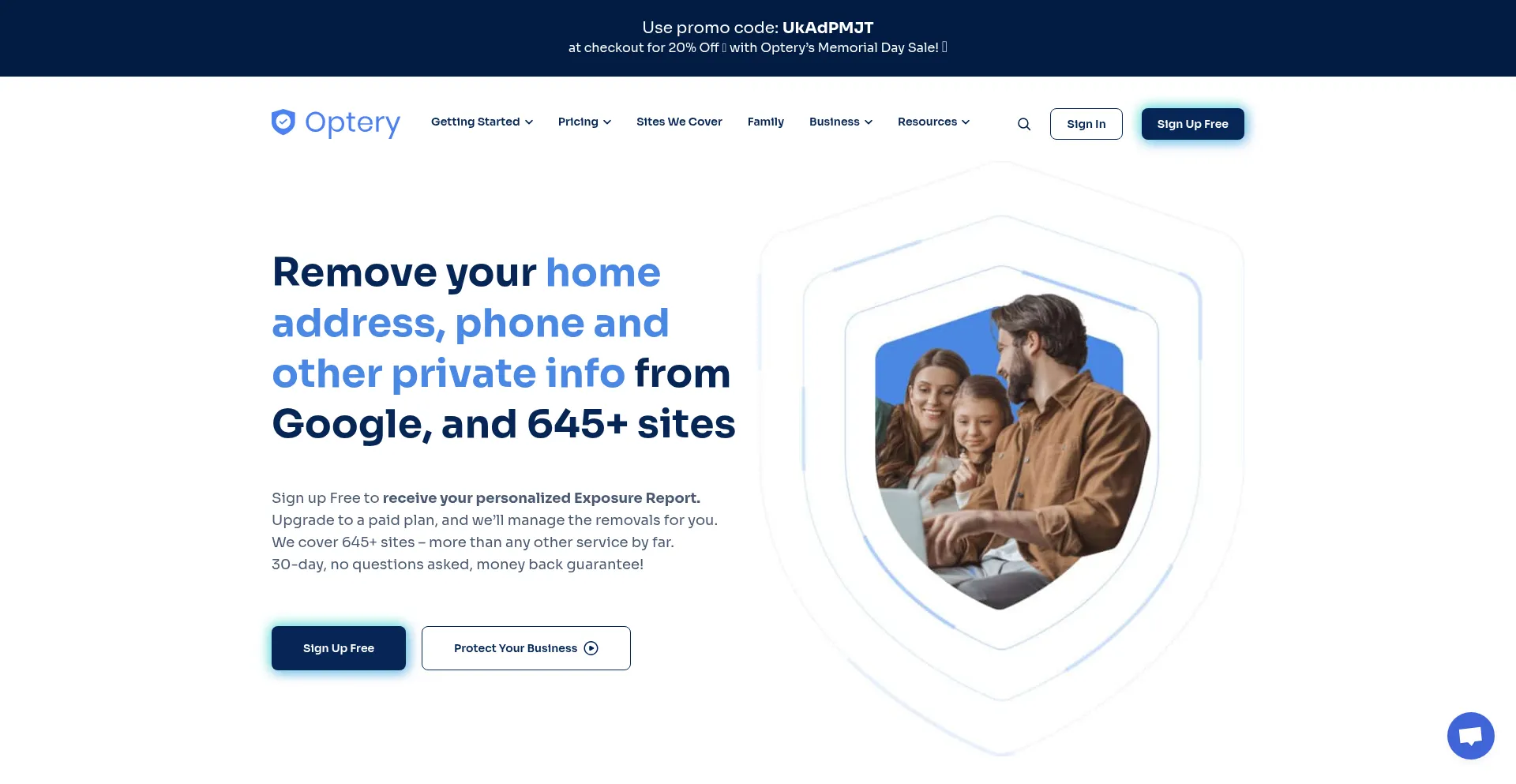 Website screenshot of Optery.com