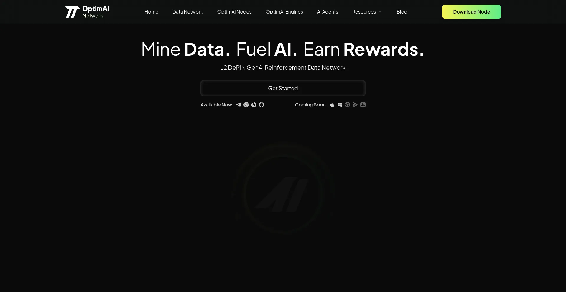 Website screenshot of Optimai.network