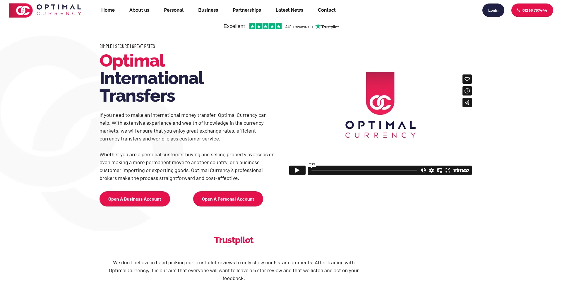 Website screenshot of Optimalcurrency.co.uk