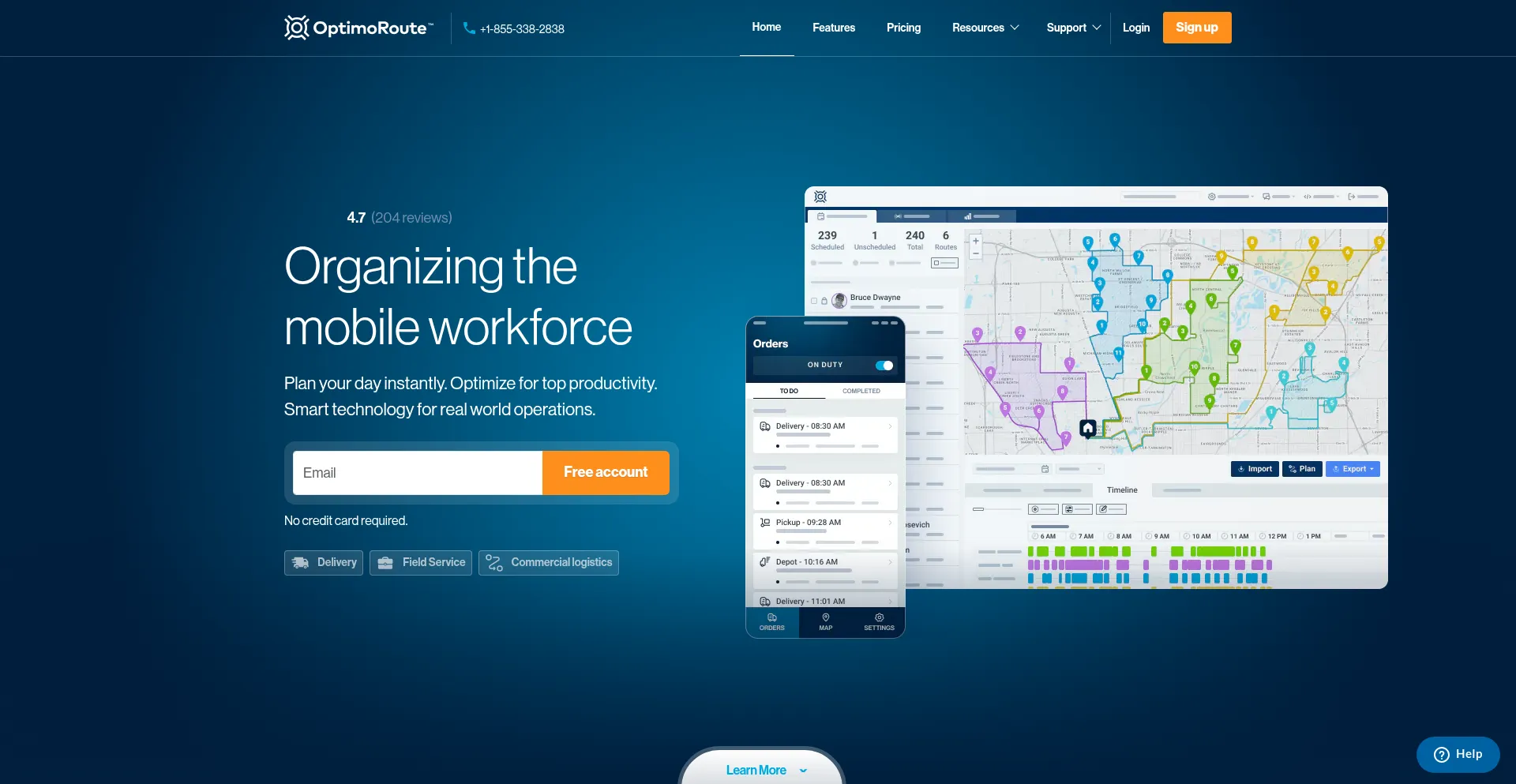 Website screenshot of Optimoroute.com