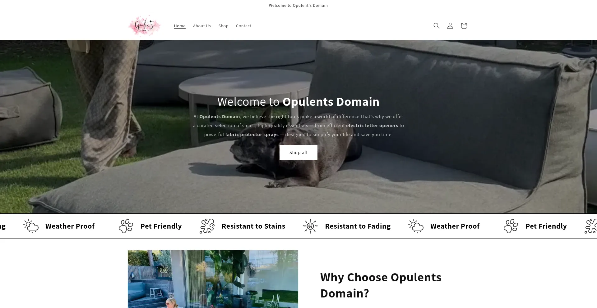 Website screenshot of Opulentsdomain.com