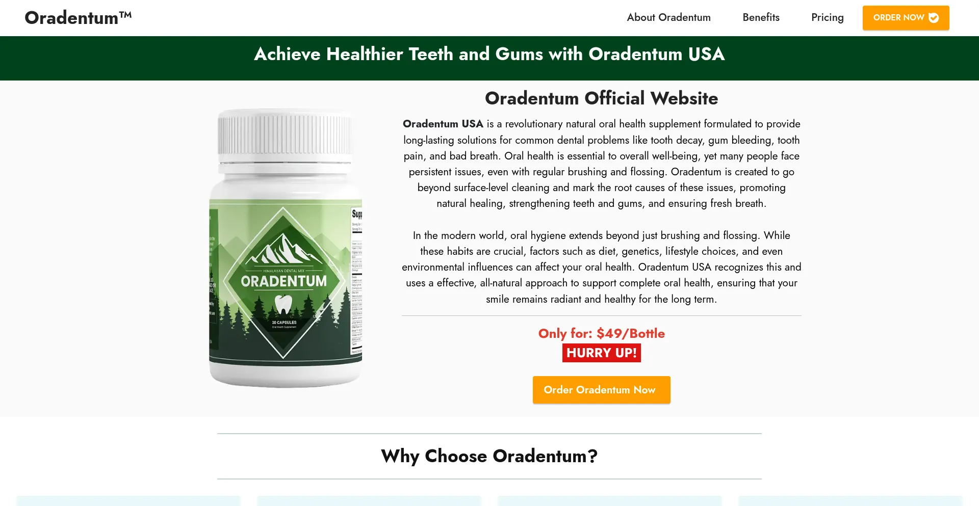 Website screenshot of Oradentum-usa.us