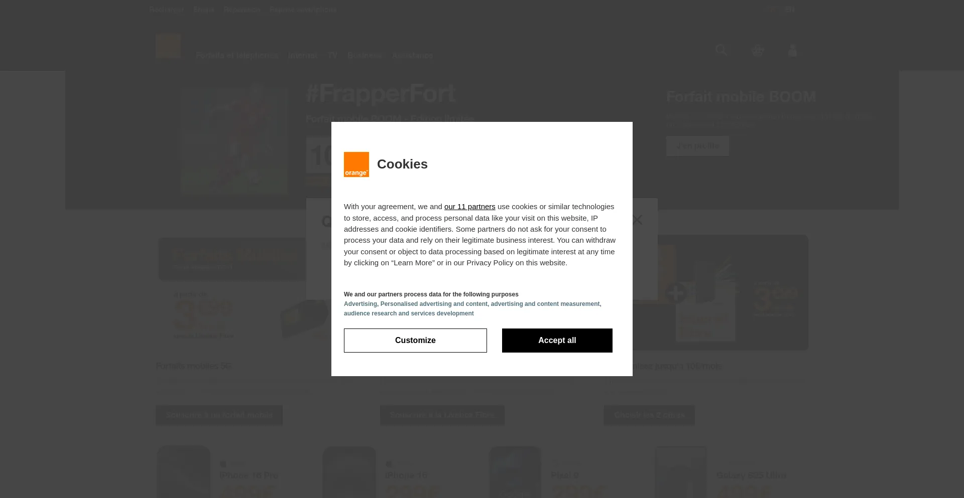 Website screenshot of Orange.lu