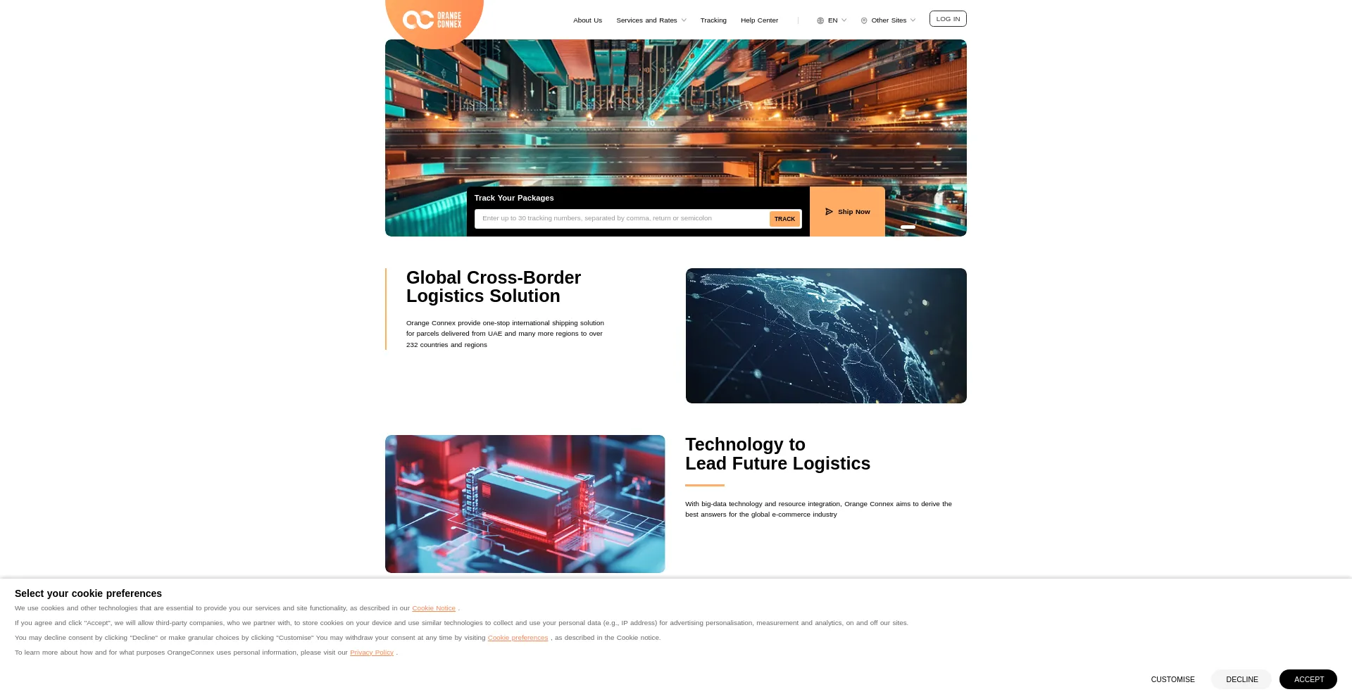 Website screenshot of Orangeconnex.ae